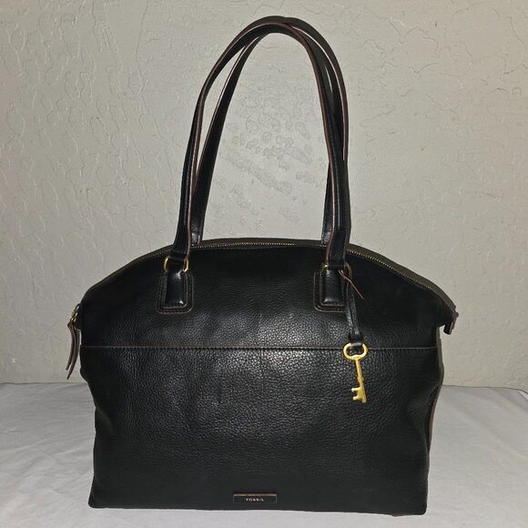 Fossil Julia Large Black Pebbled Leather Shoulder Tote Bag Carryall Purse - Picture 8 of 14